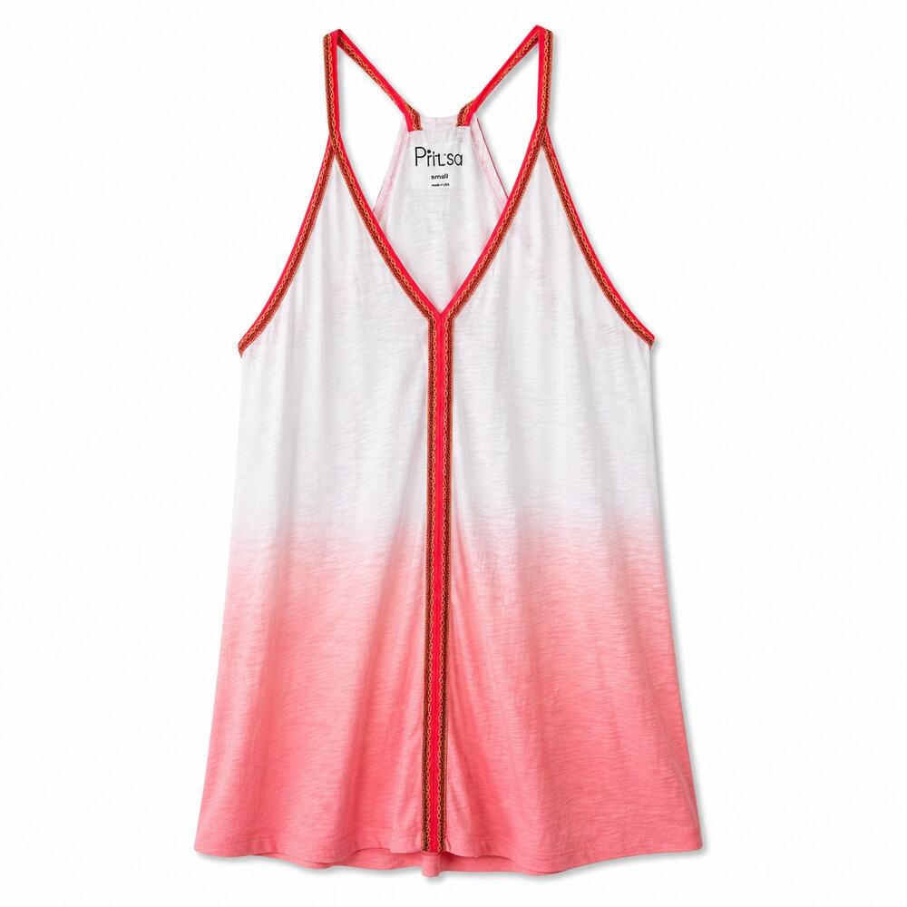 Pitusa Dip Dye Mini Sundress in Coral Neon Trim Racerback Beach OS